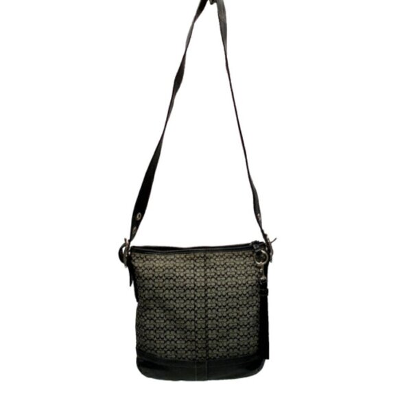Coach F10417 Signature Jacquard and Leather Convertible Crossbody Shoulder Bag - Picture 1 of 14